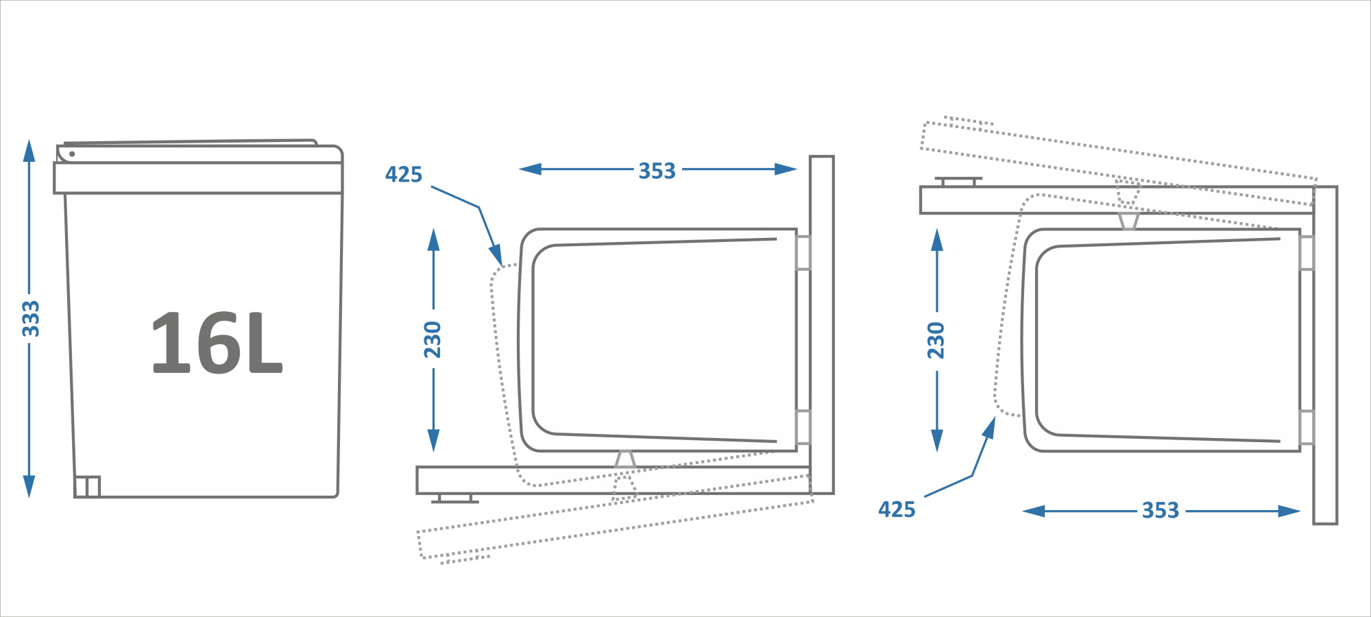 Ведро для мусора ALBIO навесное прямоугольное, белое, пластик 16 л. (227986)
